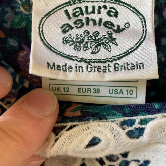 Laura Ashley, vintage, prairie, victorian, lace collar, greenish blue, eighties - Picture 13 of 16